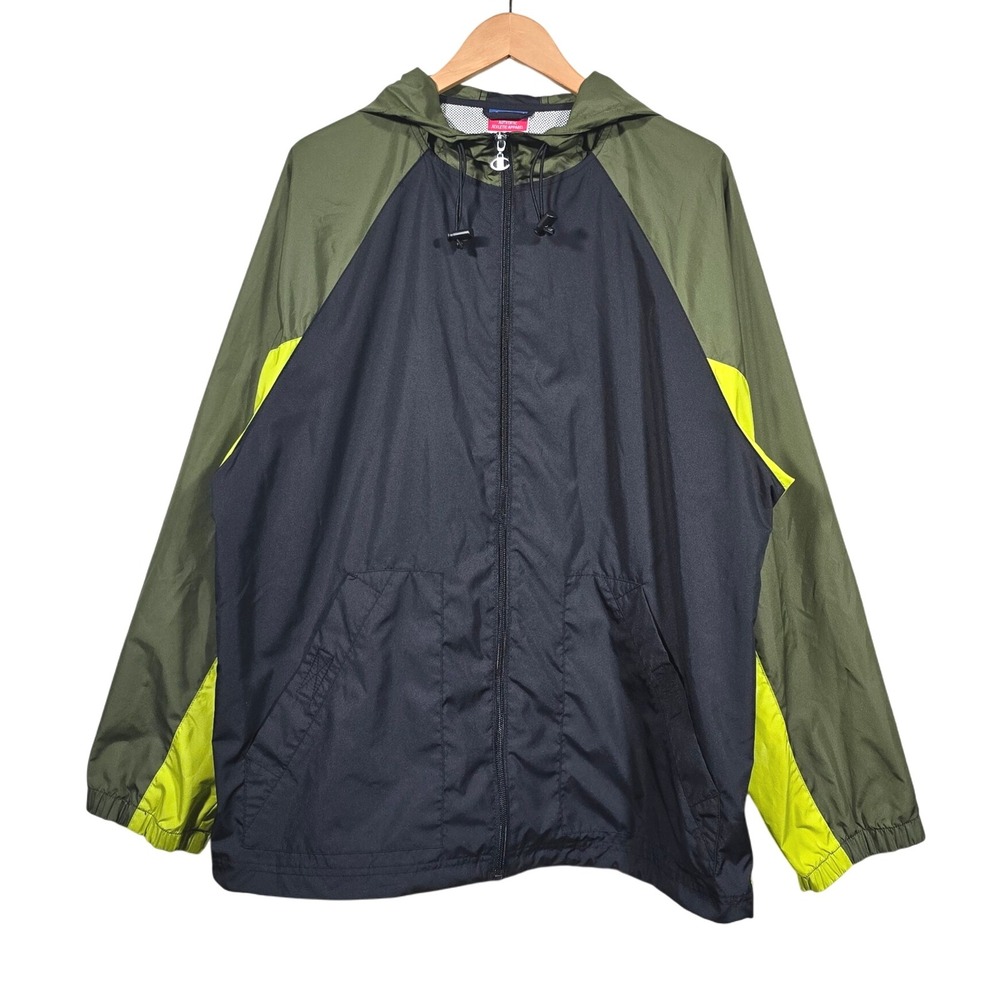 Vtg Y2K Champion Men's Colorblock Nylon Windbreaker Jacket Green Black Size L